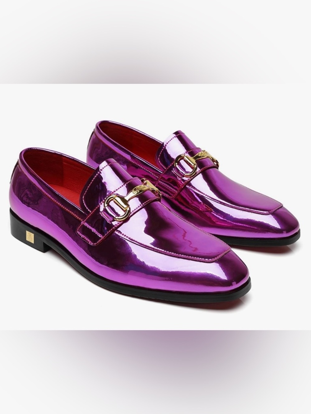 Men's Metallic Purple Slip-On Loafers with Gold Bit